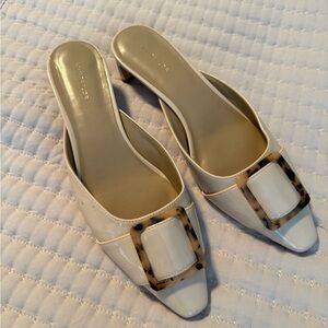 Ann Taylor Cream Mules with Tortoise Buckle